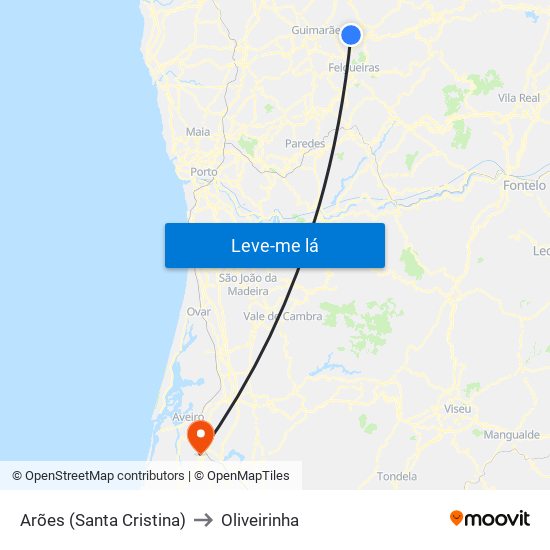 Arões (Santa Cristina) to Oliveirinha map