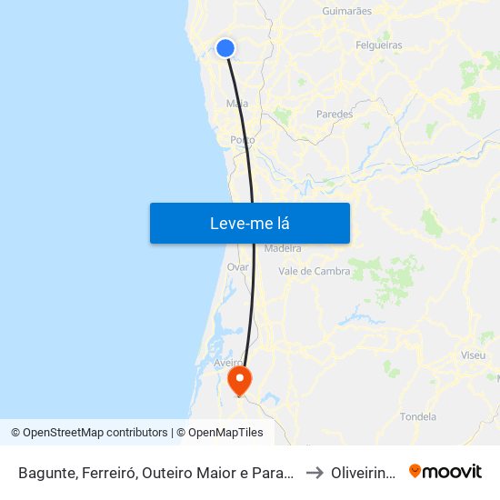 Bagunte, Ferreiró, Outeiro Maior e Parada to Oliveirinha map