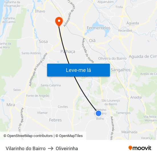 Vilarinho do Bairro to Oliveirinha map