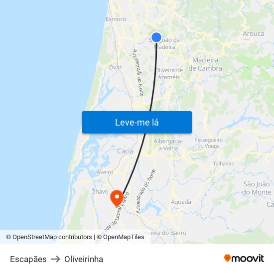 Escapães to Oliveirinha map