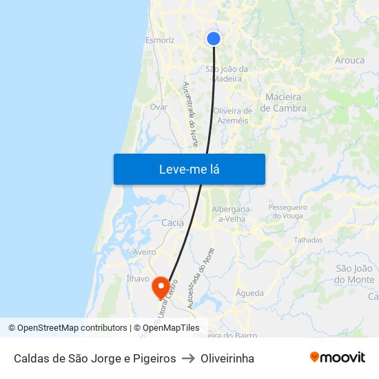 Caldas de São Jorge e Pigeiros to Oliveirinha map