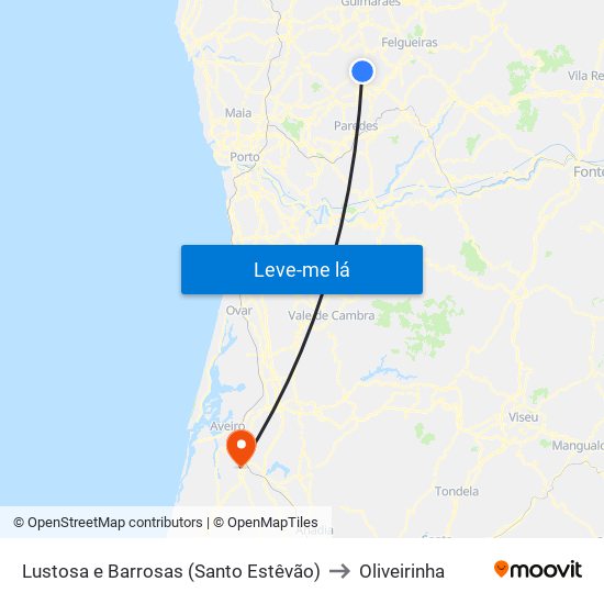 Lustosa e Barrosas (Santo Estêvão) to Oliveirinha map