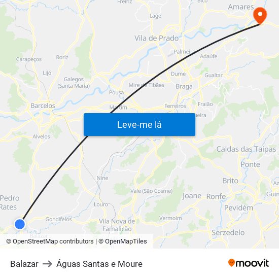 Balazar to Águas Santas e Moure map