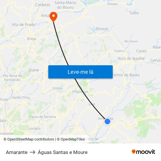 Amarante to Águas Santas e Moure map