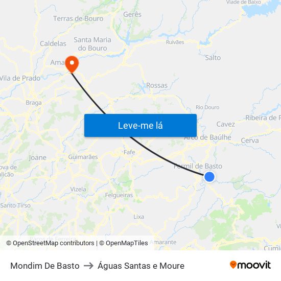 Mondim De Basto to Águas Santas e Moure map