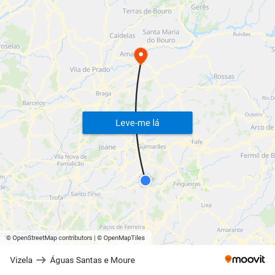 Vizela to Águas Santas e Moure map