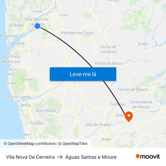 Vila Nova De Cerveira to Águas Santas e Moure map