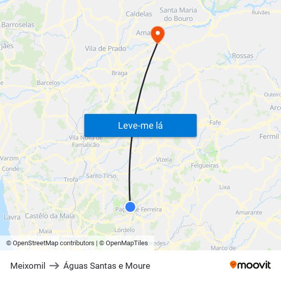 Meixomil to Águas Santas e Moure map