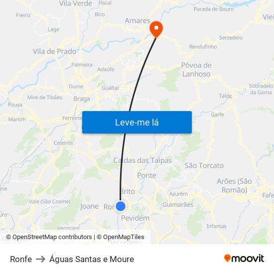 Ronfe to Águas Santas e Moure map