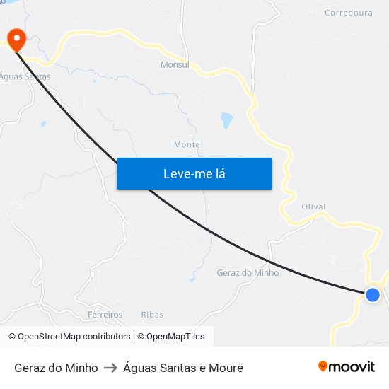 Geraz do Minho to Águas Santas e Moure map