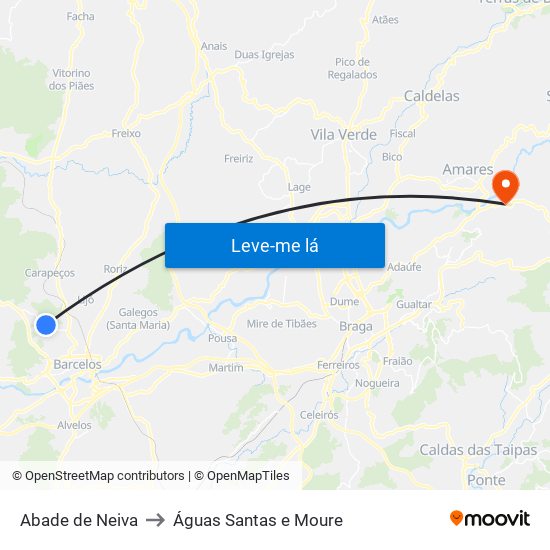 Abade de Neiva to Águas Santas e Moure map