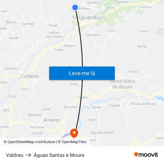 Valdreu to Águas Santas e Moure map