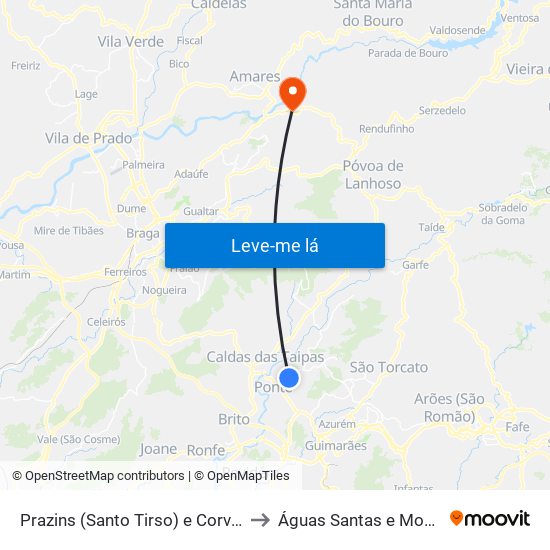 Prazins (Santo Tirso) e Corvite to Águas Santas e Moure map