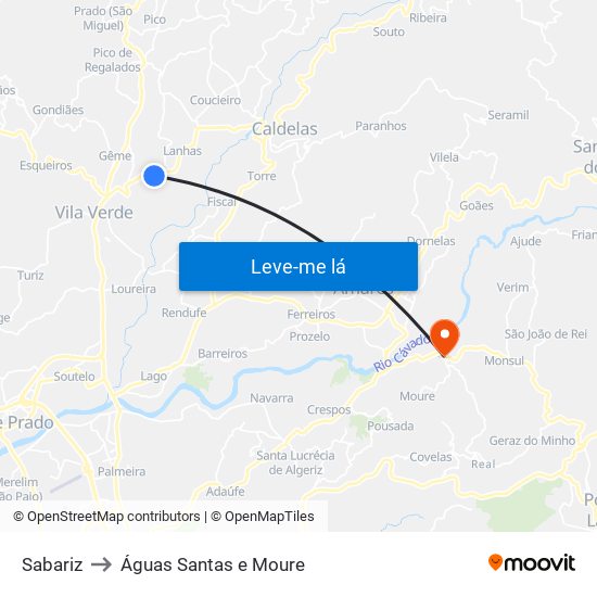 Sabariz to Águas Santas e Moure map