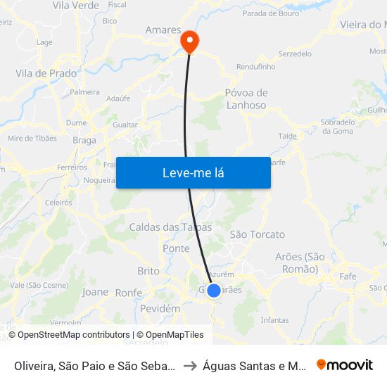 Oliveira, São Paio e São Sebastião to Águas Santas e Moure map