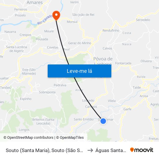 Souto (Santa Maria), Souto (São Salvador) e Gondomar to Águas Santas e Moure map