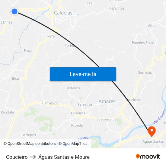 Coucieiro to Águas Santas e Moure map