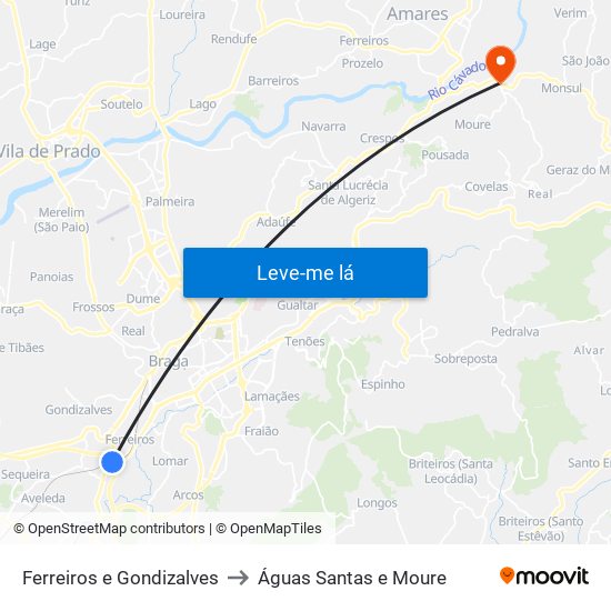 Ferreiros e Gondizalves to Águas Santas e Moure map