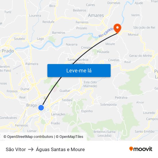 São Vítor to Águas Santas e Moure map