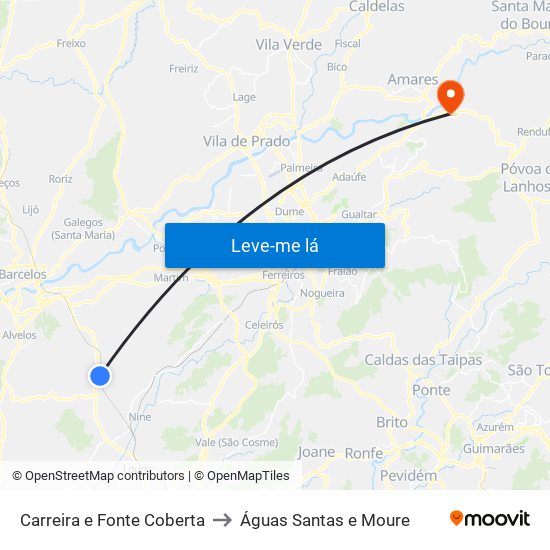 Carreira e Fonte Coberta to Águas Santas e Moure map