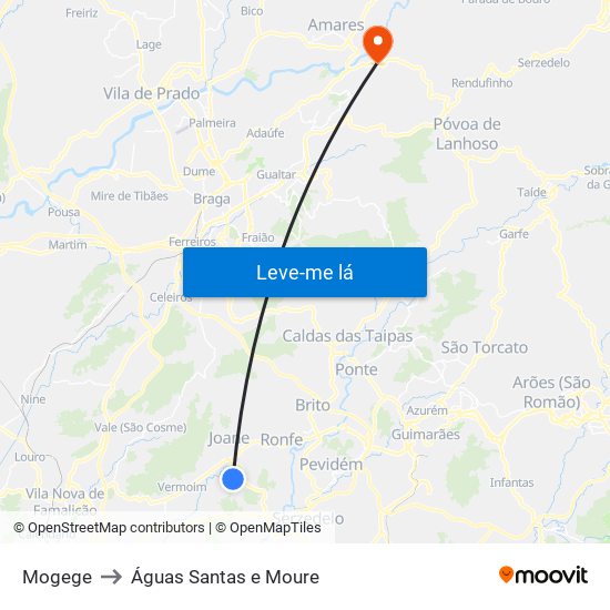 Mogege to Águas Santas e Moure map