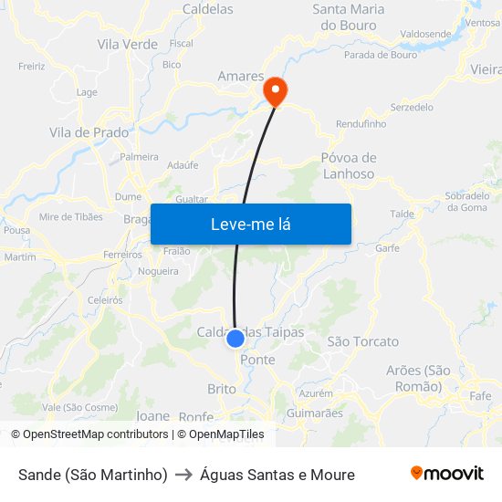 Sande (São Martinho) to Águas Santas e Moure map