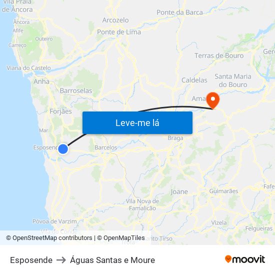 Esposende to Águas Santas e Moure map