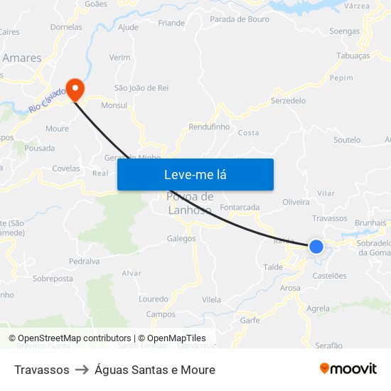 Travassos to Águas Santas e Moure map