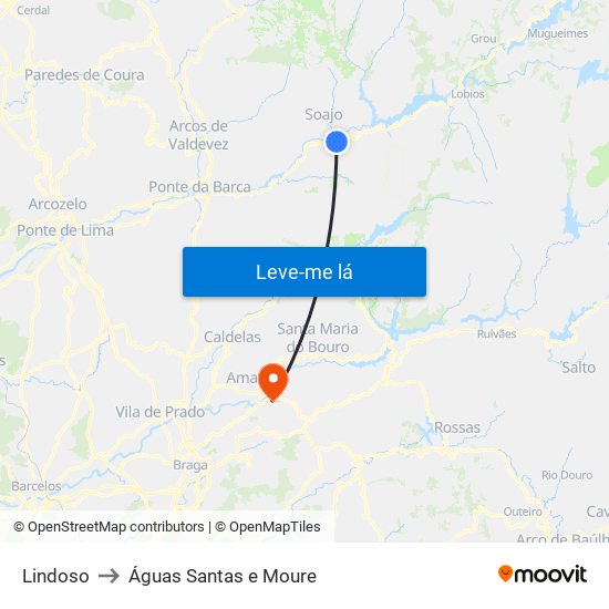 Lindoso to Águas Santas e Moure map