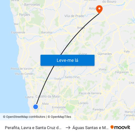 Perafita, Lavra e Santa Cruz do Bispo to Águas Santas e Moure map