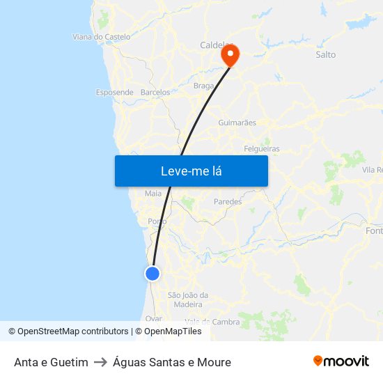 Anta e Guetim to Águas Santas e Moure map