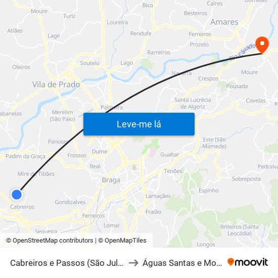 Cabreiros e Passos (São Julião) to Águas Santas e Moure map