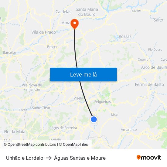 Unhão e Lordelo to Águas Santas e Moure map