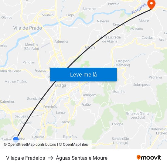 Vilaça e Fradelos to Águas Santas e Moure map