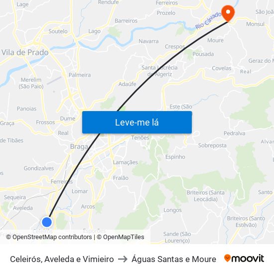 Celeirós, Aveleda e Vimieiro to Águas Santas e Moure map