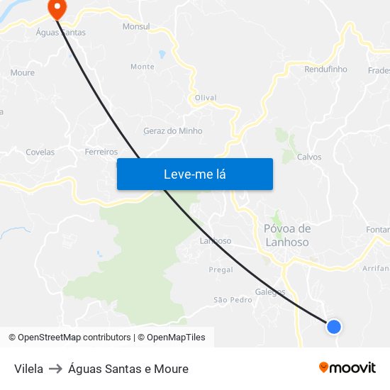 Vilela to Águas Santas e Moure map