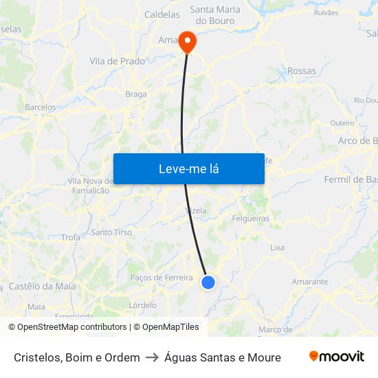 Cristelos, Boim e Ordem to Águas Santas e Moure map