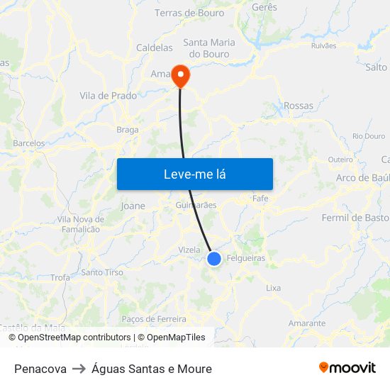 Penacova to Águas Santas e Moure map