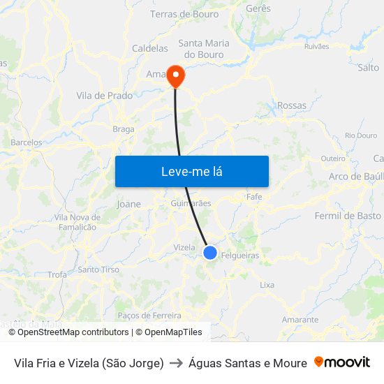 Vila Fria e Vizela (São Jorge) to Águas Santas e Moure map