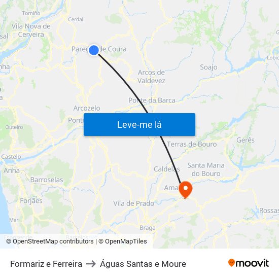 Formariz e Ferreira to Águas Santas e Moure map