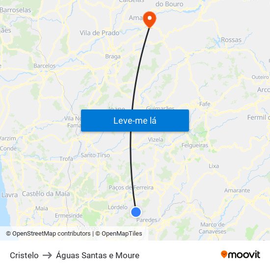 Cristelo to Águas Santas e Moure map