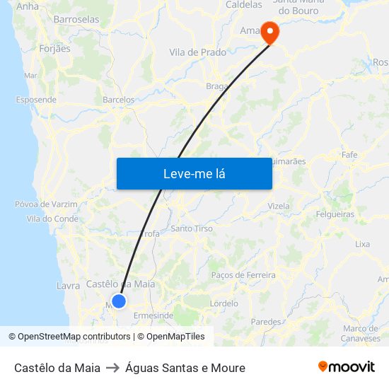 Castêlo da Maia to Águas Santas e Moure map