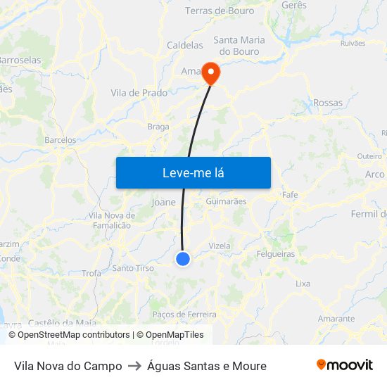 Vila Nova do Campo to Águas Santas e Moure map