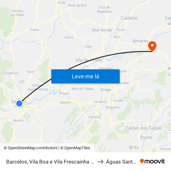 Barcelos, Vila Boa e Vila Frescainha (São Martinho e São Pedro) to Águas Santas e Moure map