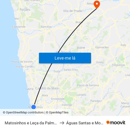 Matosinhos e Leça da Palmeira to Águas Santas e Moure map