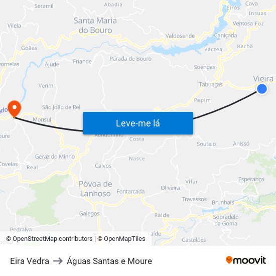 Eira Vedra to Águas Santas e Moure map