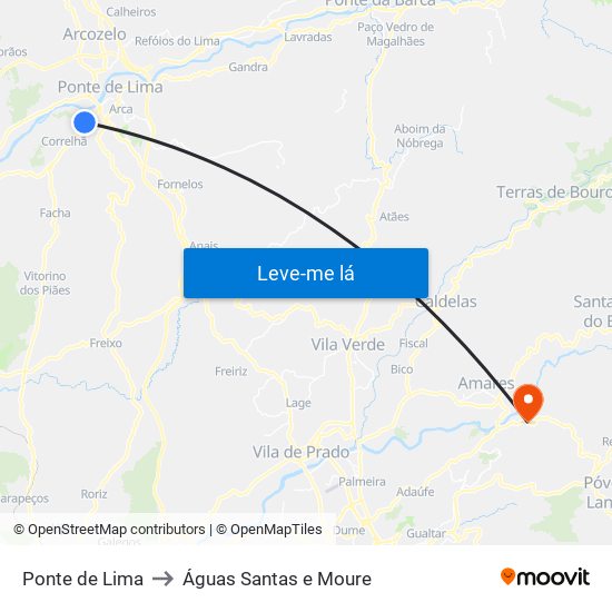 Ponte de Lima to Águas Santas e Moure map