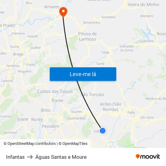 Infantas to Águas Santas e Moure map
