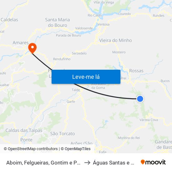 Aboim, Felgueiras, Gontim e Pedraído to Águas Santas e Moure map