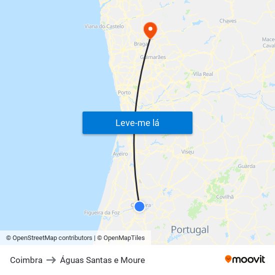 Coimbra to Águas Santas e Moure map